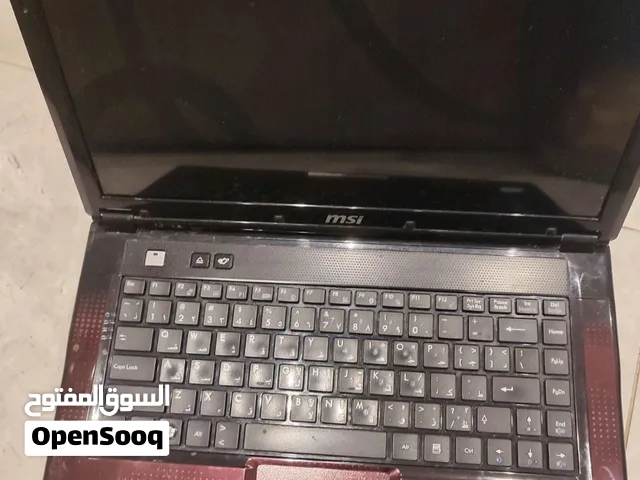 لابتوب msi مستعمل كل شيئ يعمل به و مع الشاحن لكن مافيه هاردسك