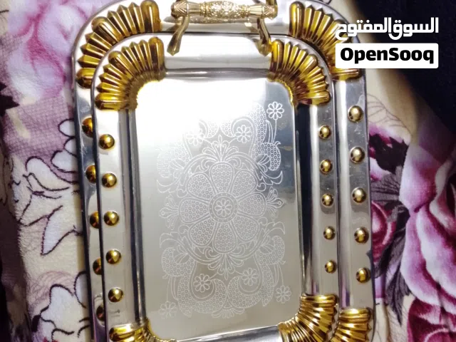 طقم صواني مذهب مكون من 3 قطع للشاي والقهوة