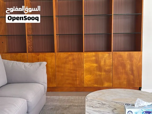 Luxury Natural Wood Bookshelf with Glass Shelves & LED Lights – 254x237cm – Ready to Deliver