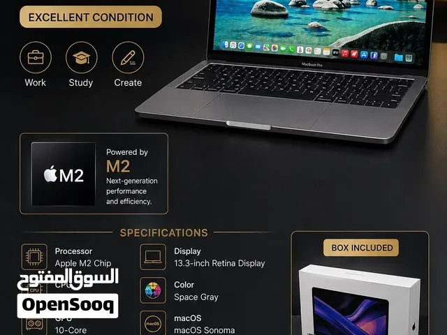 MacBook Pro 13” 2022 M2  8GB RAM  256GB SSD  Battery 91%  Box Included  Price: 1,199,000 IQD