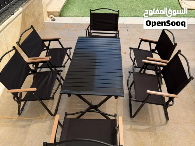 طقم الحدائق طاولة مع 6 كراسي اسود قابل للطي