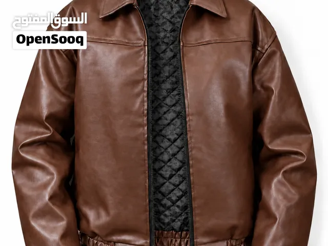 جاكيت جلد رجالي LUXE LEATHER BOMBER – فخامة وشياكة باللون البني والهافان