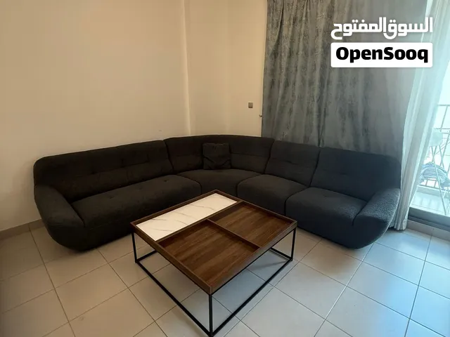 Dark Grey L-Shape Fabric Sofa + Coffee table