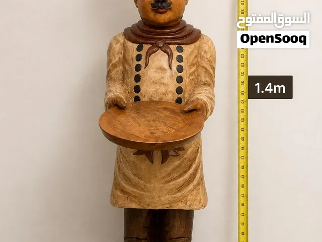 Large Hand-Carved Solid Wood Waiter Statue – 1.4m