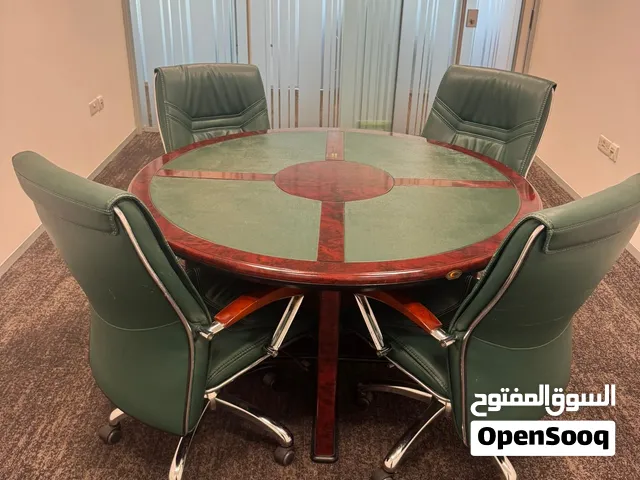 Premium Vintage Executive Round Meeting Table + 4 Leather Chairs Classic Luxury Set (Negotiable)