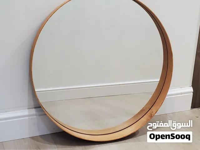 مرآة دائرية مقاس 60 سم بإطار خشبي أنيق
