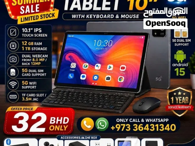 New 5G Smart Android Tablet 10 Screen Dual Sim 12GB RAM 512GB Storage With Keyboard + Cover