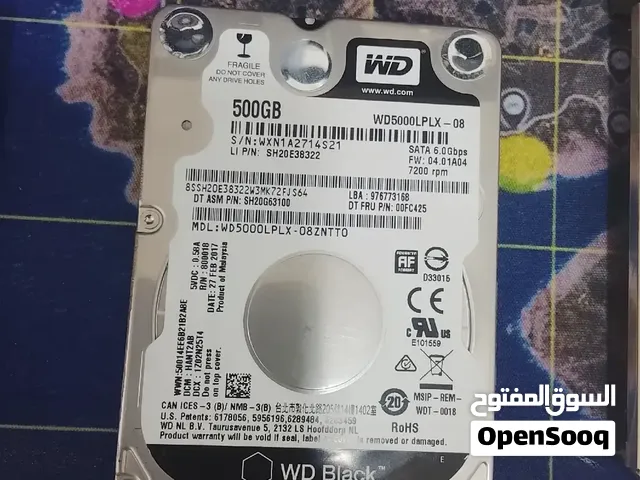 هارد لابتوب وسترن دجتال أسود (WD Black 500GB HDD) المواصفات: السعة: 500 غيغابايت (500GB) السرعة: