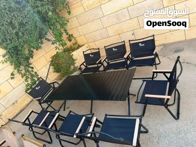 طقم الحدائق طاولة مع 8كراسي لون اسود و بيج قابل للطي