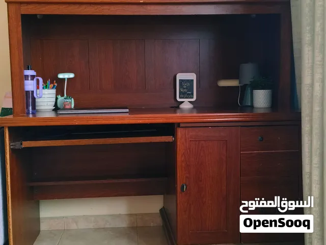 Multipurpose Wooden Computer Desk with Overhead Hutch & Storage