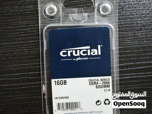 رام(RAM) لاب توب Crucial DDR4 بحجم 16GB تردد 2666MHz (بحالة ممتازة)