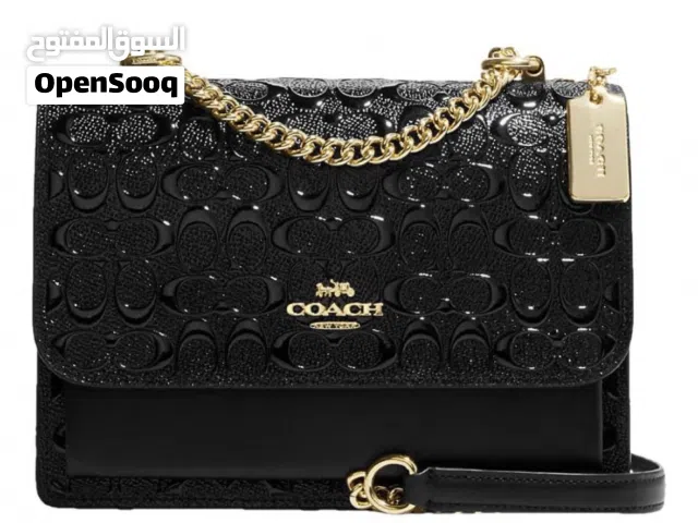 Coach Black Signature Patent Leather Chain Wallet Crossbody Bag Gold Hardware
