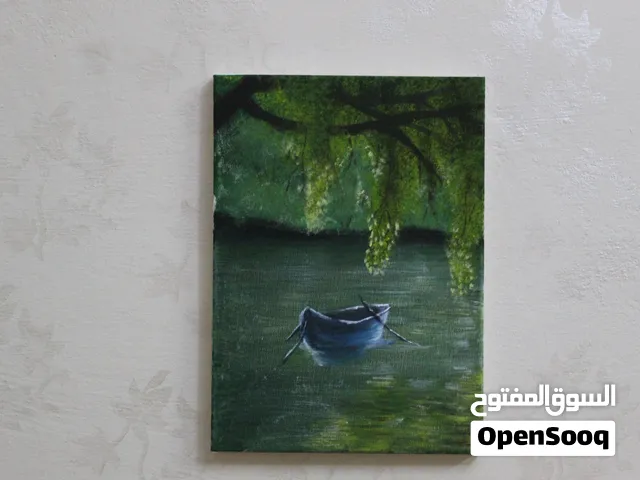 مرسم Canvas & Art  لوحة فنية أكرليك على كانفاس - قارب في البحيرة (35 × 25.2 سم)