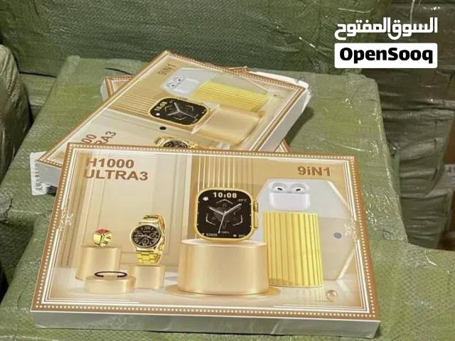 بكج ساعة الترا الذهبي   بكج كامل متكامل ساعة الكترونية وساعة يد ذهبية وسماعات ايفون برو واسواره حل
