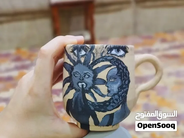 كوب فخار صناعة و رسم يدوي