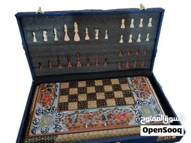 Handmade Iranian Khatam Chess Set Luxury&Collectible طقم شطرنج فاخر مطعّم بفن الخاتم بتصميم أزرق محي
