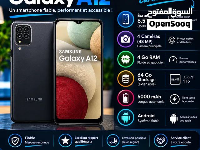 Samsung Galaxy A12 Noir – 4 Go RAM / 64 Go – Bon état