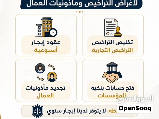 عقود إيجار مؤقتة وتراخيص الانشطة التجارية ومكاتب مرنة اولاين اقل من نصف ساعه  Temporary leases, busi