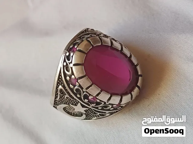 خاتم فضة بحجر ياقوت رجالي عيار 925 بتصميم عثماني اربد - الحصن