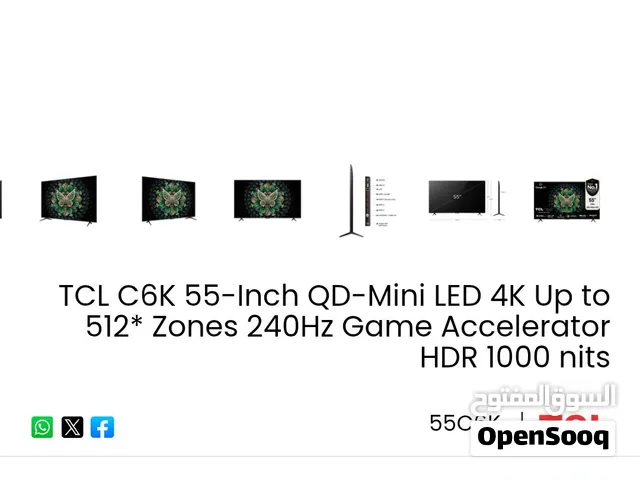 للبيع TCL C6K حجم 55 إنج  QD-Mini LED + QLED دقة 4K UHD معدل تحديث أصلي 144Hz VRR لحد 144Hz Game Mas