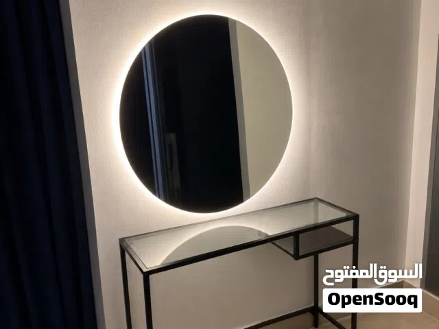 طاولة كونسول زجاج + مرآة دايرة مع لمبة   Modern Glass Console Table + Round Mirror with Lamp